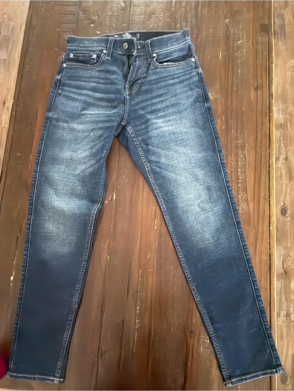 Hollister Men's Skinny Jeans in Dark Blue Wash